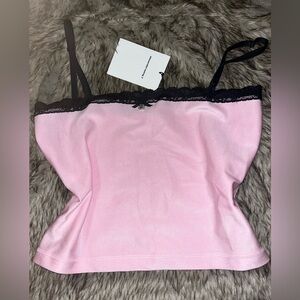 NWT Alexander wang pink tank w black lace trim